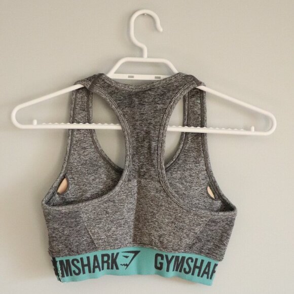 Gymshark Women's Blue/Grey Athleisure Scoop Neck Flex Racerback Sports Bra - Picture 2 of 8